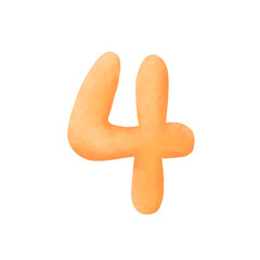 Obraz premium Cute watercolor texture hand drawn alphabet number 4