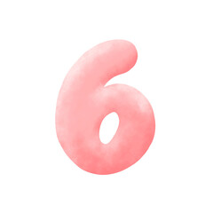 Cute watercolor texture hand drawn alphabet number 6