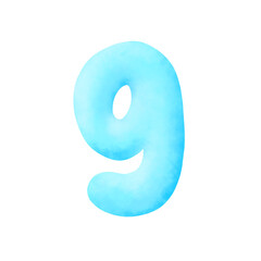 Cute watercolor texture hand drawn alphabet number 9