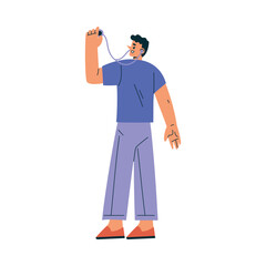 Male Doctor Character as Professional Hospital Worker Listen to Heartbeat with Stethoscope Vector Illustration