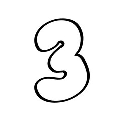 Cute line hand drawn alphabet number 3
