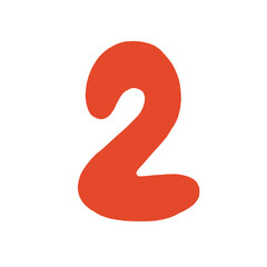 Cute red hand drawn alphabet number 2