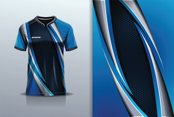 Sport jersey template mockup curve design for football soccer, racing, running, e sports, black blue color © Nimpuna O