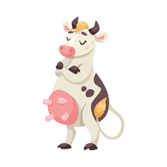 Funny Cow Character with Udder and Spotted Body Standing Vector Illustration