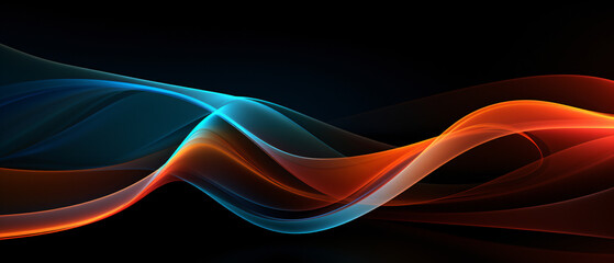 Obraz premium Ultrawide Blue And Orange Abstract Digital Wave Lines Background Wallpaper
