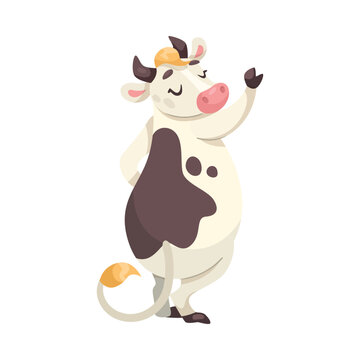 Funny Cow Character with Udder and Spotted Body Standing Vector Illustration