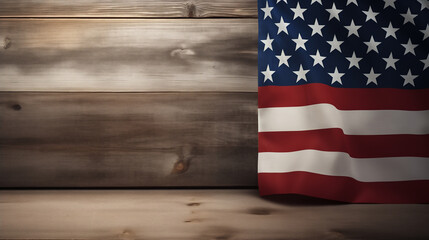 Obraz premium United States National Holidays. American or USA Flag with copy space on wood background, President Day concept