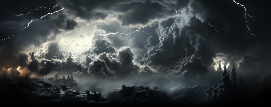 a black and white photo of stormy clouds and thunder