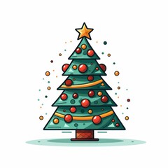 Vector-Style Christmas Tree With Decorative Ornaments 12