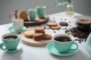 Coffee and cookies on white background