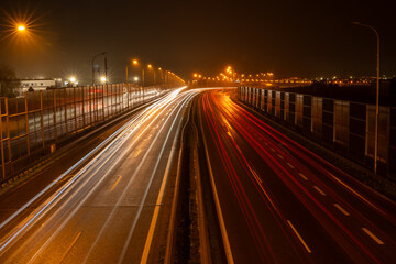 View of the S19 expressway in Lublin Voivodeship at night, heading towards Chełm, Piaski,...