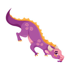 Fairy Purple Baby Dragon as Horned Legendary Creature Vector Illustration