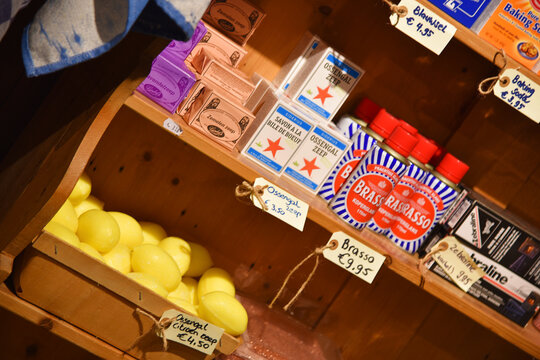 Enkhuizen, Netherlands. October 20, 2023.The display of cleaning products from the past.
