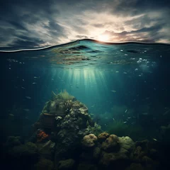  underwater landscape against a background of clouds, sun rays break through the transparent water © AdamDiezel
