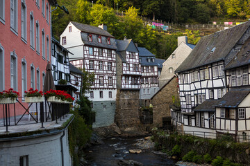 Germany view of the city of Monschau on a sunny autumn day