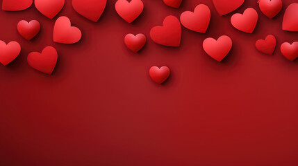 Red heart shaped on red background. Valentine's Day holiday celebration or wedding party decoration background