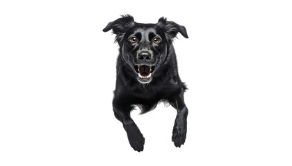 running black dog isolated on transparent background cutout