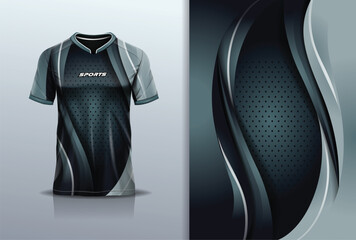 Sport jersey template mockup curve design for football soccer, racing, running, e sports, black gray color © Nimpuna O