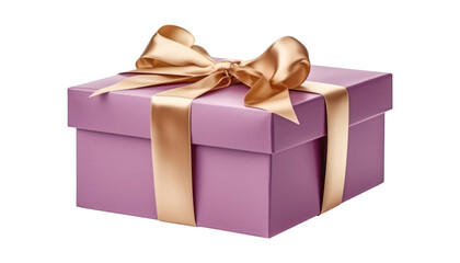 Obraz premium pink gold box with ribbon isolated on transparent background cutout