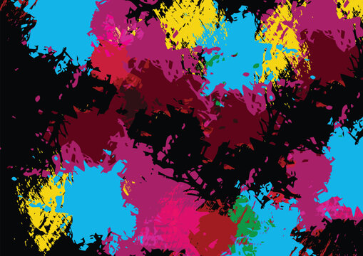 Abstract vector splatter multicolor on black color design background. splash background design. illustration vector design.