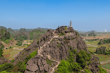 Big pagoda at Mua Cave peak, aka Hang Mua, in Ninh Binh, Vietnam