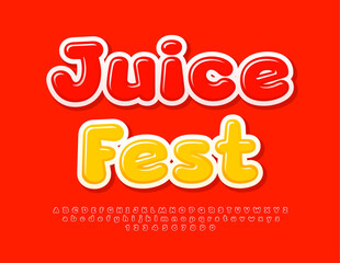 Vector advertising flyer Juice Fest. Red glossy Font. Artistic Alphabet Letters and Numbers set