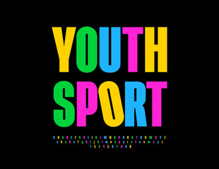 Vector creative poster Youth Sport. Colorful modern Font. Trendy Alphabet Letters and Numbers set