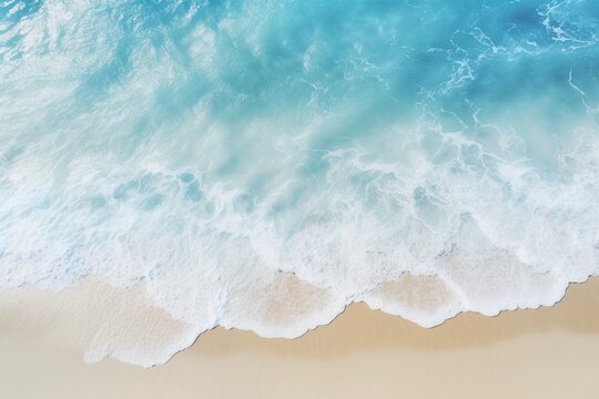 An abstract sand beach, with its tranquil light blue waters—a captivating summer vacation background concept banner, designed to accommodate your message. Created with generative AI tools