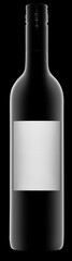 Red wine bottle with white etiquette on black copy space