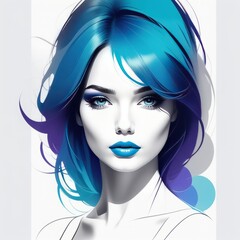 beautiful woman with blue hair beautiful woman with blue hair beauty woman with blue hair, vector, illustration