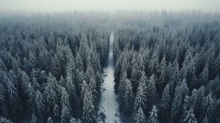 A landscape photo of forest, covered in snow