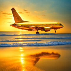 airplane at sunset