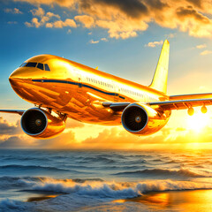 airplane at sunset