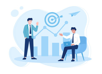 Two men discuss annual business targets concept flat illustration