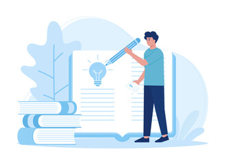 A man reading a book and browsing concept flat illustration