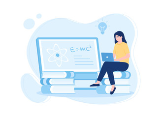 A woman is reading and searching to gain new knowledge concept flat illustration
