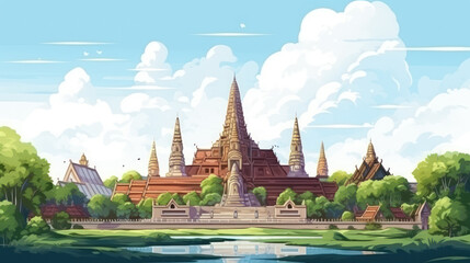 Obraz premium watercolor painting Ayutthaya, an ancient Thai castle