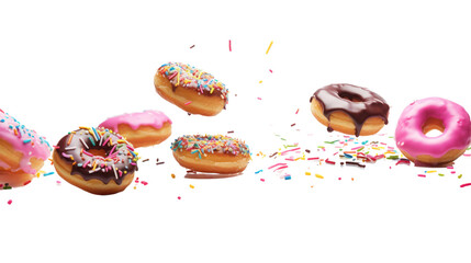 donuts falling in motion isolated on a transparent background