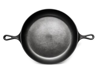 Iron Skillet - Cast-Iron Frying Pan on White Background Isolated. Black Empty Pan with Plaster Bandage Texture