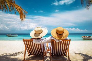 Fototapeta na wymiar Seaside Serenity: Couple's Holiday Retreat - Generative AI