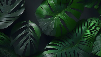 Monstera deliciosa painting Shrubs Realistic Black Background Rainforest