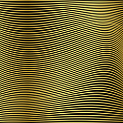 Futuristic striped pattern in gold color on black background