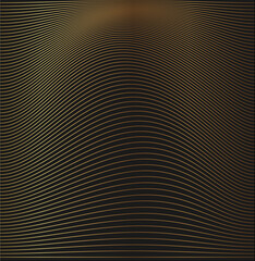 Futuristic striped pattern in gold color on black background