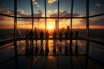Group of business professionals working in conference room, silhouettes, generative AI.