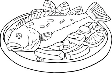 Fish food vector sign, linear style pictogram vector illustration, isolated on white. line vector set