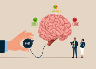 Cost cutting and efficiency brain. Modern vector illustration in flat style