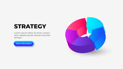Isometric pie chart infographic. 3D diagram divided into 5 options or steps