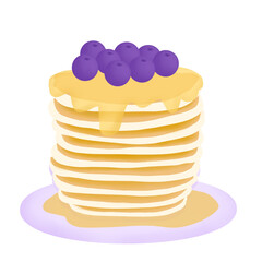 Pancakes with Honey and Blueberries topping Icon Clipart Cartoon