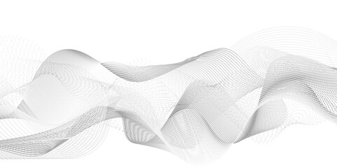 Abstract grey, white smooth element swoosh speed wave modern stream background. Wave with lines created using blend tool. Abstract frequency sound wave lines and twisted curve lines background.