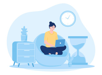 Women work alone from home to speed up work concept flat illustration